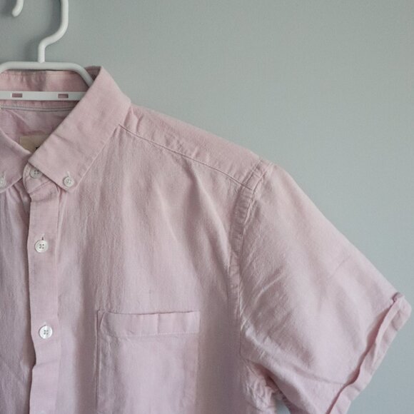 Steel & Jelly Mens Pink Sz M Linen Collared Button Down Short Sleeve Top - Picture 5 of 12